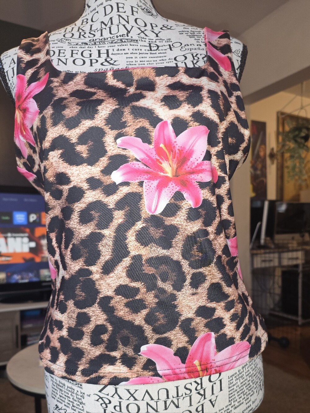 Leopard Print Floral Tank Top - Pink Floral A Set Of Two